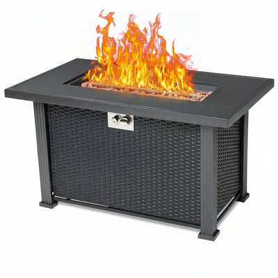 Propane Fire Pit Table 44 Inch, 50000BTU Rectangle Fire Table with Cover & Rain Cover, Sturdy Steel and Iron Fence Surface, CSA Safety Certified, Companion for Your Garden