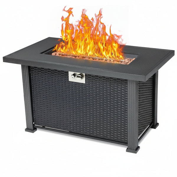 Propane Fire Pit Table 44 Inch, 50000BTU Rectangle Fire Table with Cover & Rain Cover, Sturdy Steel and Iron Fence Surface, CSA Safety Certified, Companion for Your Garden