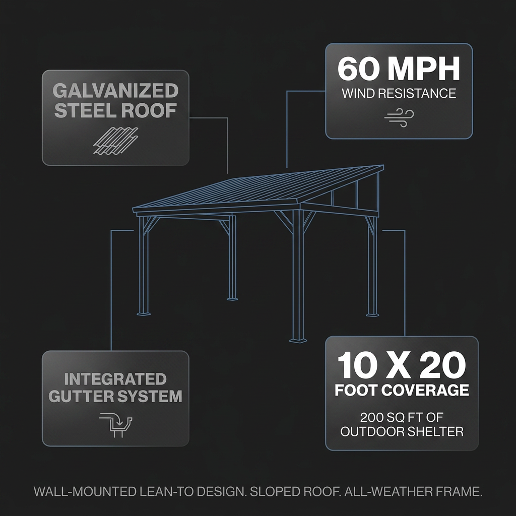10'X20' Hardtop Wall Mounted Gazebo with Gutters & Galvanized Steel Roof, 60MPH Wind Resistance, Lean to Gazebo Pergola with Sloped Roof for Deck, Porch, Backyard and More, Black — Results & Stats