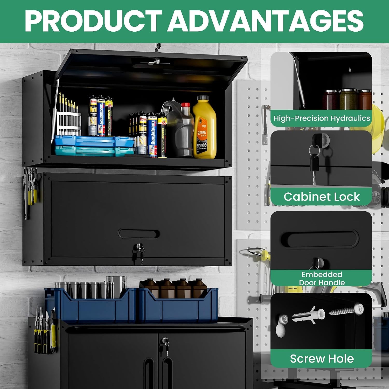 Garage Cabinet System | Heavy Duty Steel All-In-One Modular Garage Cabinet Set for Ultimate Workshop Organization | Easy Assembly Garage Storage Cabinets & Tool Bench