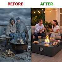 36 Inch Propane Fire Pit Table with Wind Guard and Rain Cover, Glass Beads, Sturdy Steel Anti-Rust Finish, CSA Safety Certified Outdoor Firepit for Patio Yard Garden-Black — Before & After