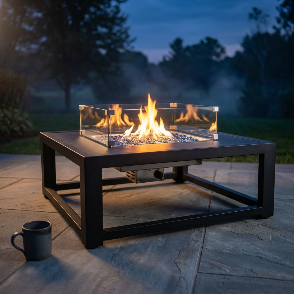 36 Inch Propane Fire Pit Table with Wind Guard and Rain Cover, Glass Beads, Sturdy Steel Anti-Rust Finish, CSA Safety Certified Outdoor Firepit for Patio Yard Garden-Black — Studio Shot