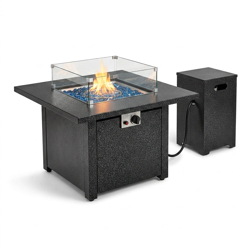 36 Inch Propane Fire Pit Table with Wind Guard and Rain Cover, Glass Beads, Sturdy Steel Anti-Rust Finish, CSA Safety Certified Outdoor Firepit for Patio Yard Garden-Black — Studio Shot