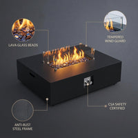 36 Inch Propane Fire Pit Table with Wind Guard and Rain Cover, Glass Beads, Sturdy Steel Anti-Rust Finish, CSA Safety Certified Outdoor Firepit for Patio Yard Garden-Black — infographic