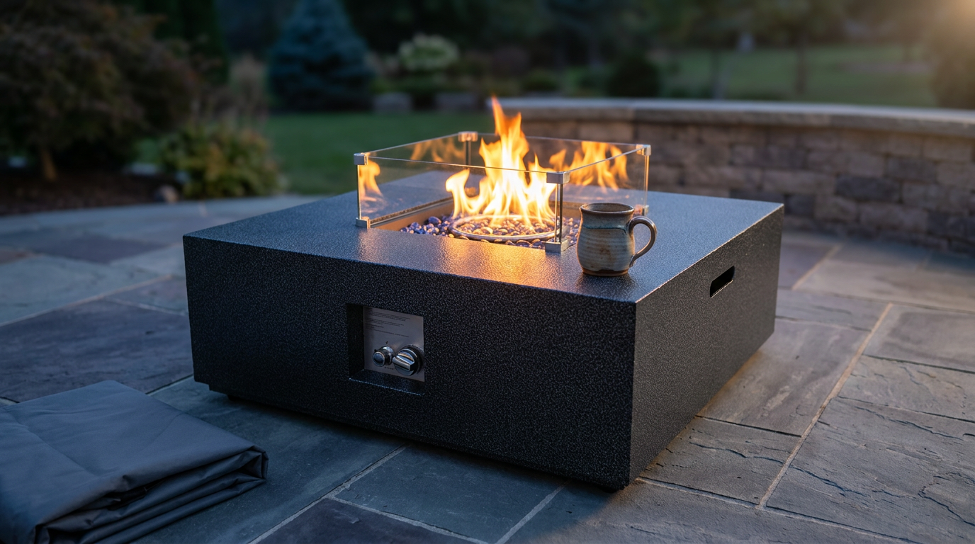 36 Inch Propane Fire Pit Table with Wind Guard and Rain Cover, Glass Beads, Sturdy Steel Anti-Rust Finish, CSA Safety Certified Outdoor Firepit for Patio Yard Garden-Black — Lifestyle