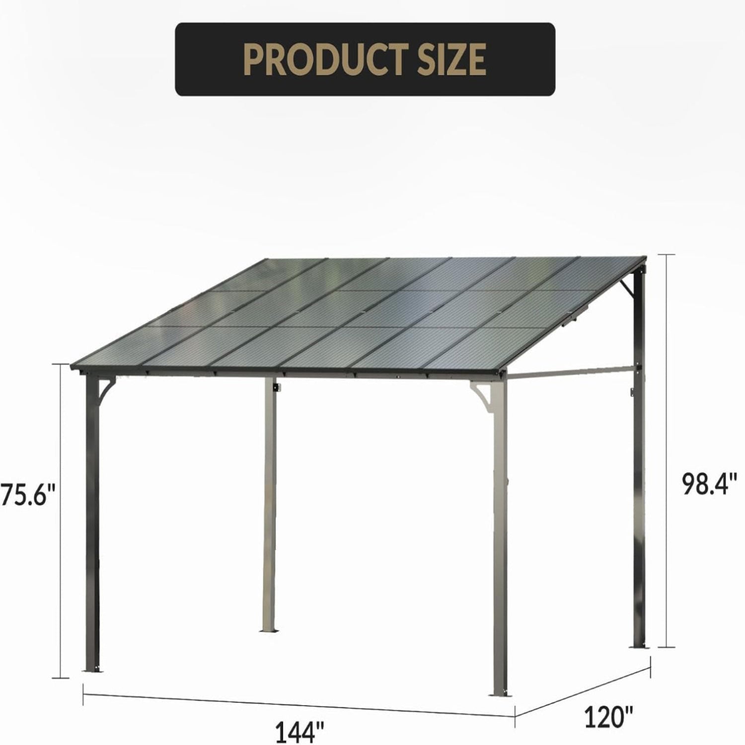 10X12Ft Lean to Metal Pergola Gazebo with Hardtop Polycarbonate Roof, Wall Mounted Outdoor Pergolas for Patios, Aluminum Frame Shade Shelter for Deck, Yard, Party, or Garden