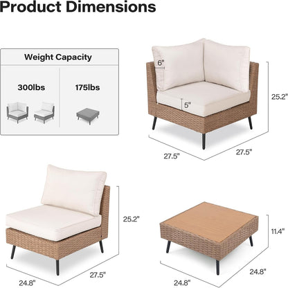 Outdoor Patio Furniture, 7 Piece Outdoor Sectional Sofa PE Rattan Wicker Patio Conversation Sets, All Weather Patio Furniture Set with Thick Cushions for Garden, Backyard(Beige)