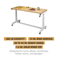 72 In. W X 24 In. D Adjustable Height White Workbench with Solid Wood Top — Results & Stats