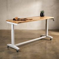 72 In. W X 24 In. D Adjustable Height White Workbench with Solid Wood Top — Studio Shot