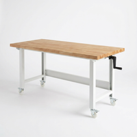 72 In. W X 24 In. D Adjustable Height White Workbench with Solid Wood Top — Studio Shot