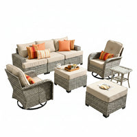 8 Pieces Patio Furniture Set, All Weather Wicker Patio Conversation Set with Swivel Chairs, Outdoor Furniture with Ottoman for Garden, Beige