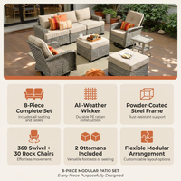 8 Pieces Patio Furniture Set, All Weather Wicker Patio Conversation Set with Swivel Chairs, Outdoor Furniture with Ottoman for Garden, Beige — Results & Stats