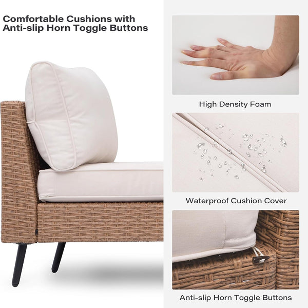Outdoor Patio Furniture, 7 Piece Outdoor Sectional Sofa PE Rattan Wicker Patio Conversation Sets, All Weather Patio Furniture Set with Thick Cushions for Garden, Backyard(Beige)