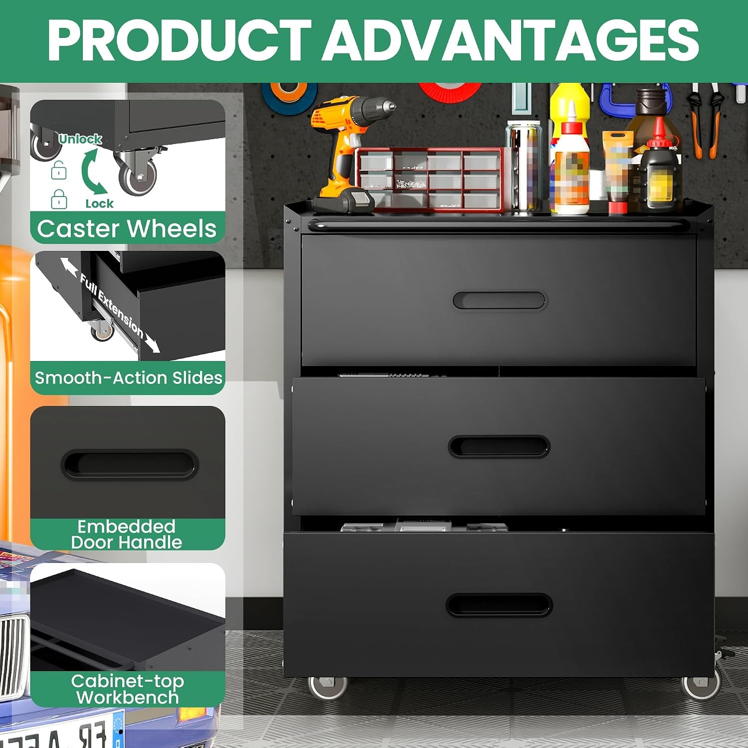 Garage Cabinet System | Heavy Duty Steel All-In-One Modular Garage Cabinet Set for Ultimate Workshop Organization | Easy Assembly Garage Storage Cabinets & Tool Bench