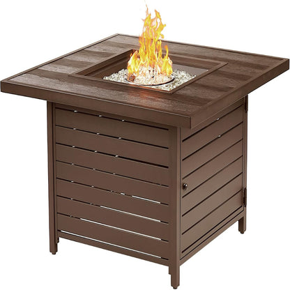 Square 42 In. X 42 In. Aluminum Propane Fire Pit Table with Glass Beads, Two Covers, Lid, 57,000 Btus in Brown Finish