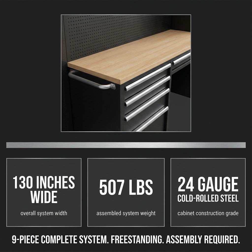 9-Piece Garage Shop Tool Storage Cabinet Set with Pegboard and Wooden Work Top 24 Gauge Steel Tool Chests & Garage Mounted Storage Systems - Black+Gray — Results & Stats