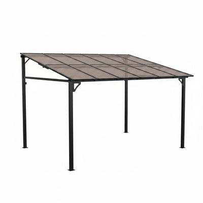 10X12Ft Lean to Metal Pergola Gazebo with Hardtop Polycarbonate Roof, Wall Mounted Outdoor Pergolas for Patios, Aluminum Frame Shade Shelter for Deck, Yard, Party, or Garden