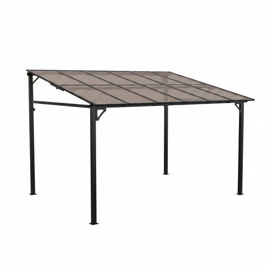 10X12Ft Lean to Metal Pergola Gazebo with Hardtop Polycarbonate Roof, Wall Mounted Outdoor Pergolas for Patios, Aluminum Frame Shade Shelter for Deck, Yard, Party, or Garden