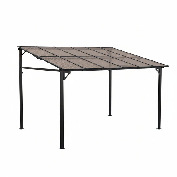 10X12Ft Lean to Metal Pergola Gazebo with Hardtop Polycarbonate Roof, Wall Mounted Outdoor Pergolas for Patios, Aluminum Frame Shade Shelter for Deck, Yard, Party, or Garden