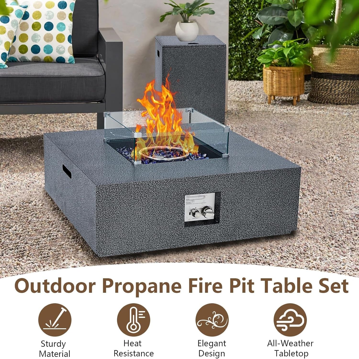 36 Inch Propane Fire Pit Table with Wind Guard and Rain Cover, Glass Beads, Sturdy Steel Anti-Rust Finish, CSA Safety Certified Outdoor Firepit for Patio Yard Garden-Black