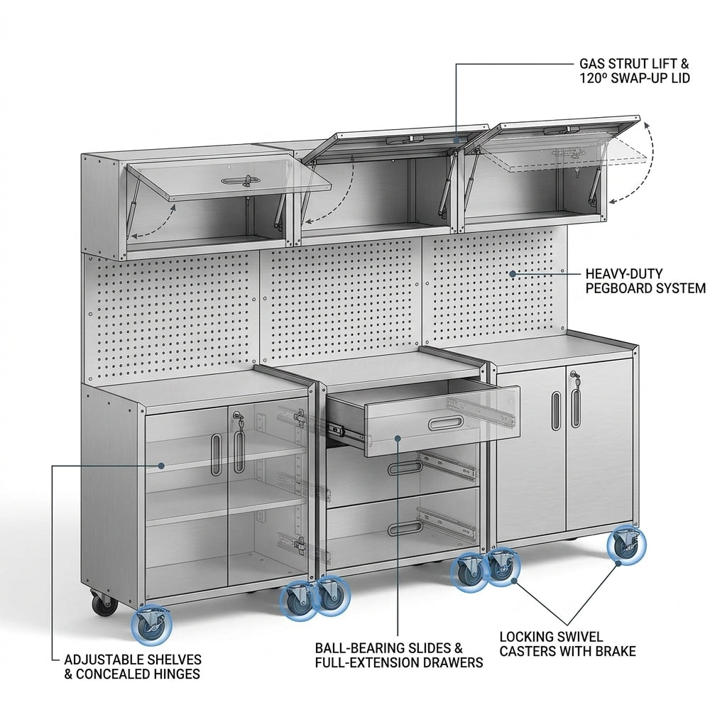 Garage Cabinet System | Heavy Duty Steel All-In-One Modular Garage Cabinet Set for Ultimate Workshop Organization | Easy Assembly Garage Storage Cabinets & Tool Bench — How It Works