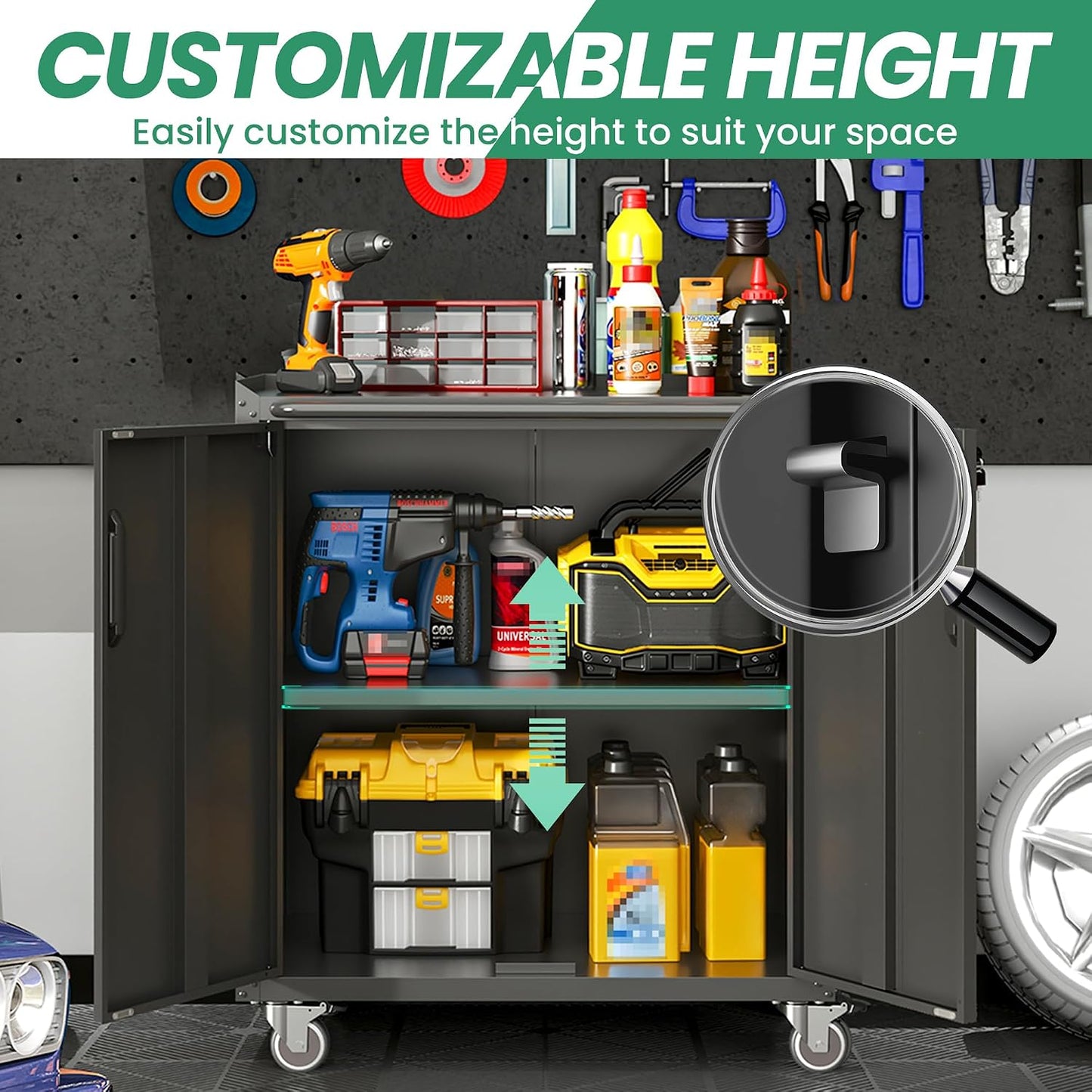 Garage Cabinet System | Heavy Duty Steel All-In-One Modular Garage Cabinet Set for Ultimate Workshop Organization | Easy Assembly Garage Storage Cabinets & Tool Bench