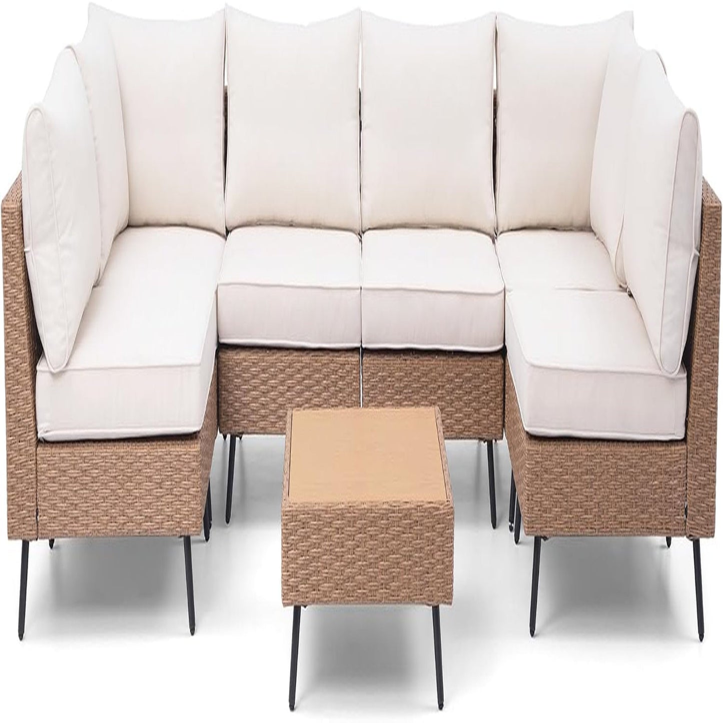 Outdoor Patio Furniture, 7 Piece Outdoor Sectional Sofa PE Rattan Wicker Patio Conversation Sets, All Weather Patio Furniture Set with Thick Cushions for Garden, Backyard(Beige)