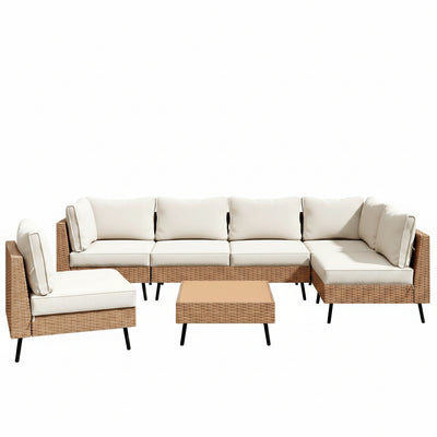 Outdoor Patio Furniture, 7 Piece Outdoor Sectional Sofa PE Rattan Wicker Patio Conversation Sets, All Weather Patio Furniture Set with Thick Cushions for Garden, Backyard(Beige)