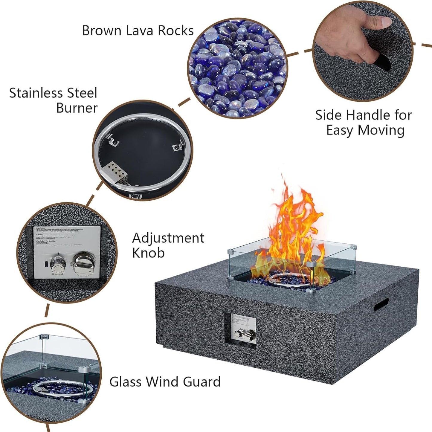 36 Inch Propane Fire Pit Table with Wind Guard and Rain Cover, Glass Beads, Sturdy Steel Anti-Rust Finish, CSA Safety Certified Outdoor Firepit for Patio Yard Garden-Black