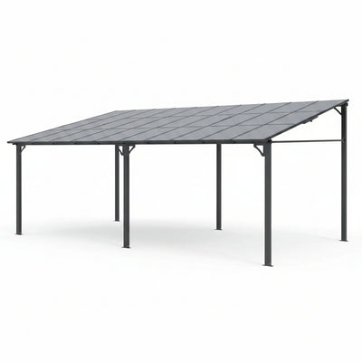 12'X20' Lean-To Wall-Mounted Hardtop Gazebo, 6Mm Uv-Resistant Polycarbonate Roof, Reinforced Aluminum Frame, All-Weather Pergola for Patio, Deck, Backyard, Lawn