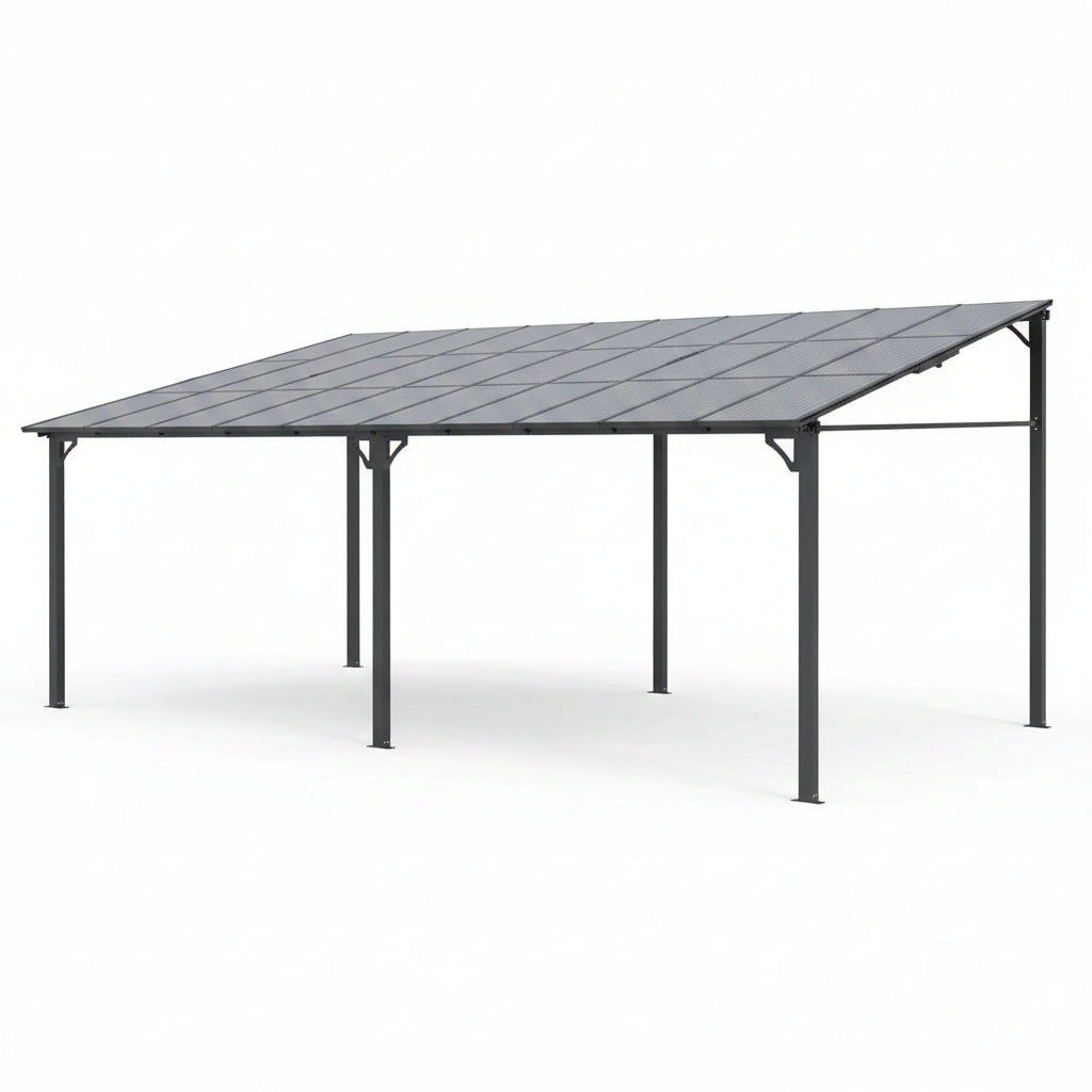 12'X20' Lean-To Wall-Mounted Hardtop Gazebo, 6Mm Uv-Resistant Polycarbonate Roof, Reinforced Aluminum Frame, All-Weather Pergola for Patio, Deck, Backyard, Lawn