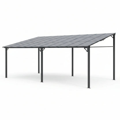 12'X20' Lean-To Wall-Mounted Hardtop Gazebo, 6Mm Uv-Resistant Polycarbonate Roof, Reinforced Aluminum Frame, All-Weather Pergola for Patio, Deck, Backyard, Lawn