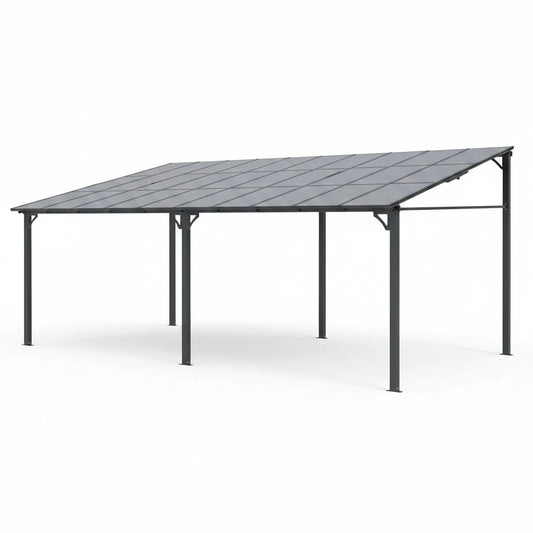 12'X20' Lean-To Wall-Mounted Hardtop Gazebo, 6Mm Uv-Resistant Polycarbonate Roof, Reinforced Aluminum Frame, All-Weather Pergola for Patio, Deck, Backyard, Lawn