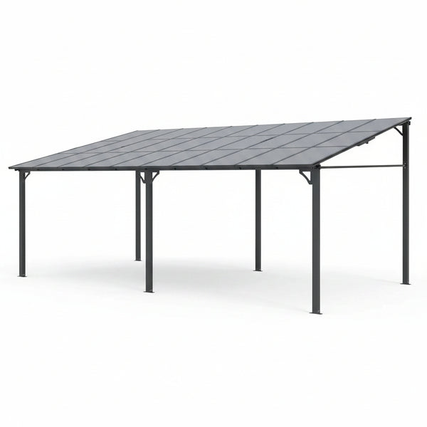 12'X20' Lean-To Wall-Mounted Hardtop Gazebo, 6Mm Uv-Resistant Polycarbonate Roof, Reinforced Aluminum Frame, All-Weather Pergola for Patio, Deck, Backyard, Lawn